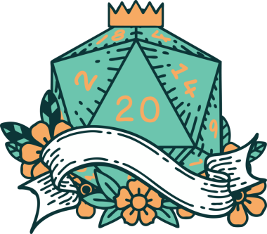 Retro Dövme Biçimi Doğal 20 D20 zar bir insan tarafından çizildi