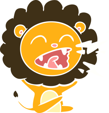 Düz renkli karikatür kükreyen aslan bir insan tarafından çizilmiş.