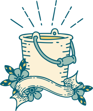 Bir insan tarafından çizilmiş bir kova su dövmeli parşömen.