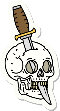 Bir insan tarafından çizilmiş bir kafatasının geleneksel stiliyle dövme çıkartması.