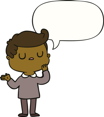 Bir insan tarafından çizilmiş bir konuşma balonuyla merak eden çizgi film adamı.