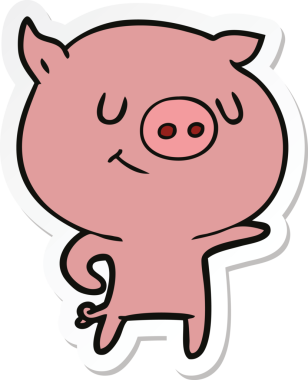 Bir insan tarafından çizilmiş mutlu çizgi film domuzu çıkartması.