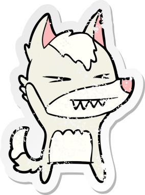 Bir insan tarafından çizilmiş kızgın bir kurt çizgi filminin sıkıntılı çıkartması.