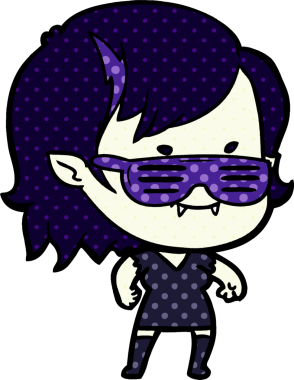 Bir insan tarafından çizilmiş havalı gözlüklü, çizgi film dostu vampir kız.