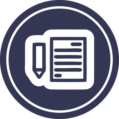 bir insan tarafından çizilmiş belge ve kalem dairesel simgesi