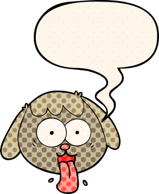 Çizgi roman tarzında bir insan tarafından çizilmiş bir köpek suratı konuşma baloncuğuyla nefes nefese.