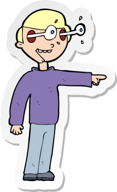 Bir insan tarafından çizilmiş, dik dik bakan bir çizgi film çıkartması.