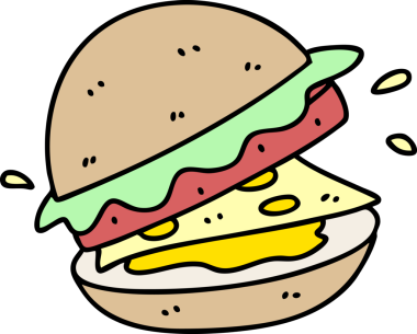 Bir insan tarafından çizilmiş lezzetli bir hamburger karikatürü.