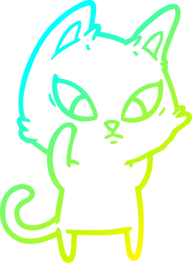 Bir insan tarafından çizilmiş kafası karışmış çizgi film kedisinin soğuk gradyan çizgisi.