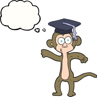 Bir insan tarafından çizilmiş serbest çizim balon karikatür mezuniyet maymunu