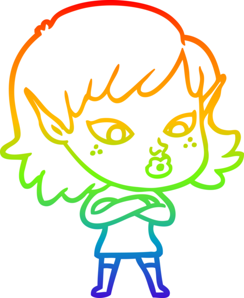 Gökkuşağı gradyan çizgisi bir insan tarafından çizilmiş güzel bir elf kızı çizimi