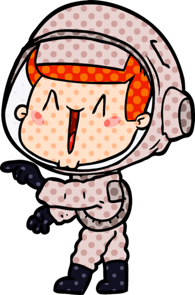 Bir insan tarafından çizilmiş mutlu astronot çizgi filmi.