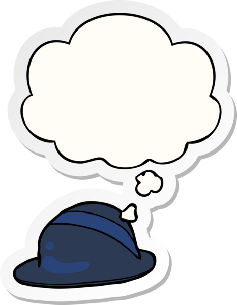 Düşünce baloncuklu çizgi film melon şapkası insan tarafından çizilmiş bir çıkartma.