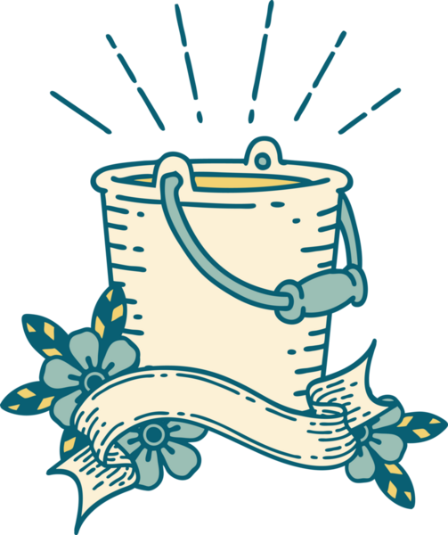 Bir insan tarafından çizilmiş bir kova su dövmeli parşömen.