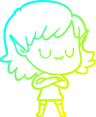 Bir insan tarafından çizilmiş mutlu bir elf kızı çizimi.