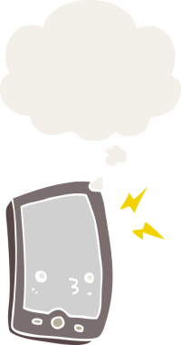 bir insan tarafından çizilmiş düşünce baloncuklu çizgi film cep telefonu