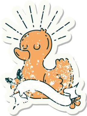 Bir insan tarafından çizilmiş eski bir dövme stili plastik ördek çıkartması.