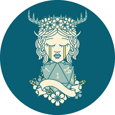 Retro Dövme Tarzı Ağlayan Elf Karakteri Yüzü Doğal bir insan tarafından çizilmiş