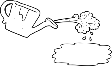 Bir insan tarafından çizilmiş siyah beyaz karikatür sulama kutusu.