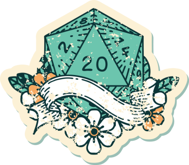 Retro Dövme Biçimi Doğal 20 D20 zar bir insan tarafından çizildi