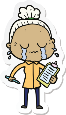 Bir insan tarafından çizilmiş, ağlayan yaşlı bir kadının çıkartması.