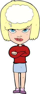 Bir insan tarafından çizilmiş kolları katlanmış bir karikatür kadın.