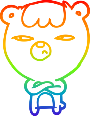 Sinirli bir ayının kolları bir insan tarafından çapraz çizilmiş gökkuşağı gradyanı çizimi