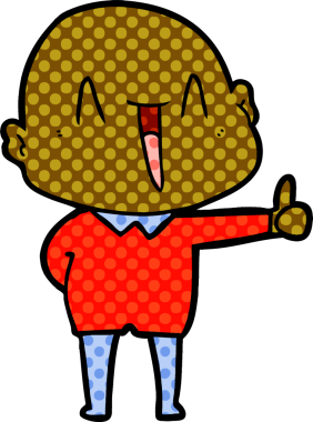 Bir insan tarafından çizilmiş mutlu, kel adam.