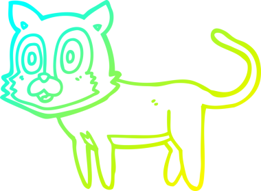 Bir insan tarafından çizilmiş mutlu çizgi film kedisinin soğuk gradyan çizgisi.