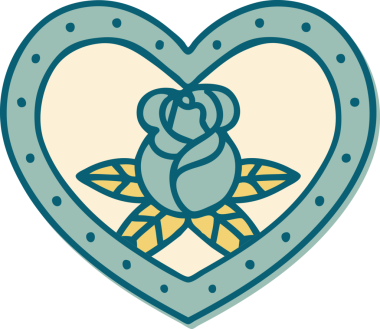 Geleneksel kalp stili dövme çıkartması ve bir insan tarafından çizilmiş çiçekler.