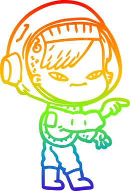 Gökkuşağı gradyan çizgi çizimi bir insan tarafından çizilmiş astronot bir kadın.