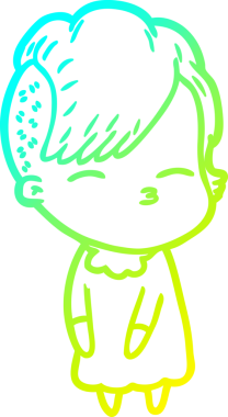 Bir insan tarafından çizilmiş, gözlerini kısarak bakan bir çizgi film karakteri.