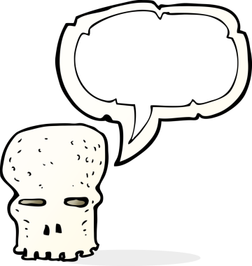 Bir insan tarafından çizilmiş konuşma baloncuğu olan karikatürümsü kafatası.