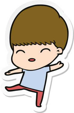 Bir insan tarafından çizilmiş mutlu bir çizgi film çocuğunun çıkartması.