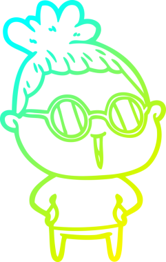 Bir insan tarafından çizilmiş gözlüklü bir karikatür kadın çizimi.