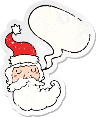 Konuşan Noel Baba suratlı karikatür. Bir insan tarafından çizilmiş sıkıntılı eski bir çıkartma.