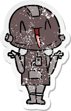 Bir insan tarafından çizilmiş karikatür robotunun sıkıntılı çıkartması.