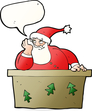 Bir insan tarafından çizilmiş konuşma baloncuğuyla Noel Baba 'dan sıkılan çizgi film.