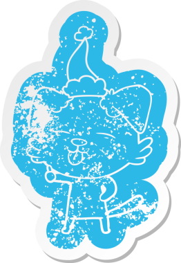 Bir insan tarafından çizilmiş noel baba şapkası takan köpek çıkartması.