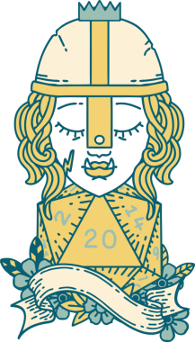 Retro Dövme Tarzı Yarı Ork Dövüşçüsü Bir insan tarafından çizilmiş doğal 20 zar ile