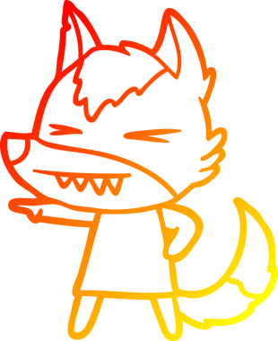 Bir insan tarafından çizilmiş kızgın bir kurt çizgi karakteri.