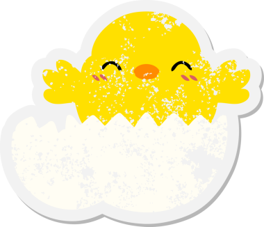 Bir insan tarafından çizilmiş yumurta grunge etiketinden yumurtadan çıkan yavru kuş.