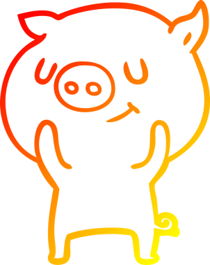 Bir insan tarafından çizilmiş mutlu çizgi film domuzu çizimi.