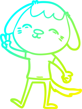 Bir insan tarafından çizilmiş mutlu çizgi film köpeğinin soğuk gradyan çizimi