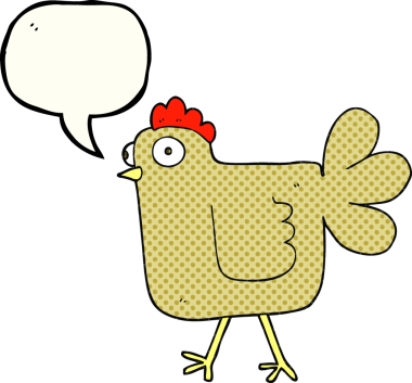 Bir insan tarafından çizilmiş serbest çizilmiş çizgi roman konuşma balonu tavuk.