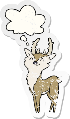 Düşünce baloncuğu olan mutlu bir karikatür insan tarafından çizilmiş yıpranmış bir çıkartma.