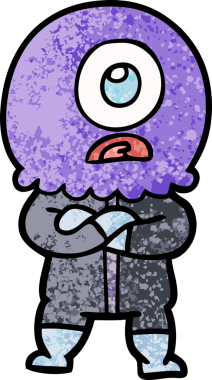 Sinirli çizgi film Tepegöz uzaylı uzay adamı bir insan tarafından çizildi.