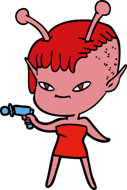 Bir insan tarafından çizilmiş sevimli uzaylı kız çizgi filmi.