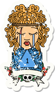 Bir insan tarafından çizilmiş doğal bir rulo ile ağlayan bir insan barbarının grunge çıkartması.