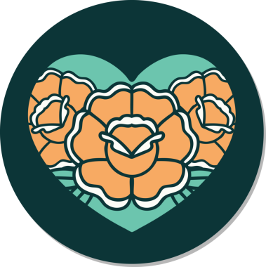 Geleneksel kalp stili dövme çıkartması ve bir insan tarafından çizilmiş çiçekler.